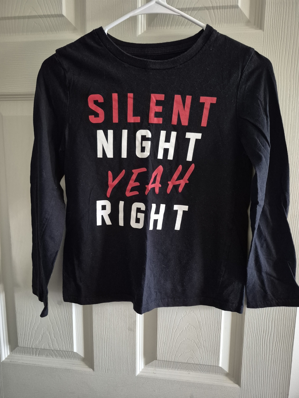 fabkids Black Long-Sleeve Tee with Red & White 'Silent Night Yeah Right' Graphic